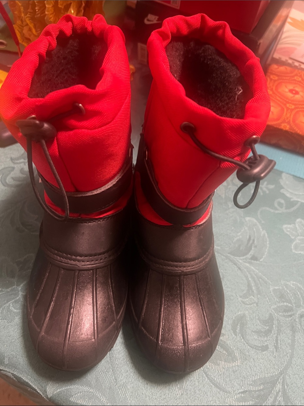 Kids Red and Black Insulated Winter Boots